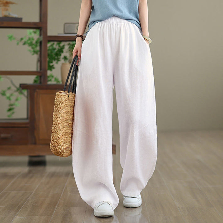 Pantalones casuales de algodón liso con bolsillos para mujer de Buddha Stones - image 22