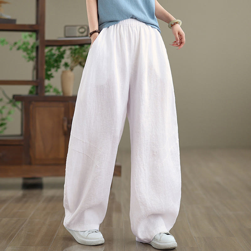 Pantalones casuales de algodón liso con bolsillos para mujer de Buddha Stones - Blanco - US12, UK/AU16, EU44 (3XL) - image 18