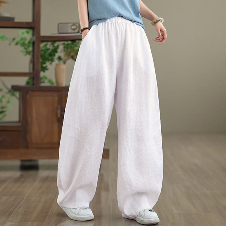 Pantalones casuales de algodón liso con bolsillos para mujer de Buddha Stones - Blanco - US12, UK/AU16, EU44 (3XL) - image 18