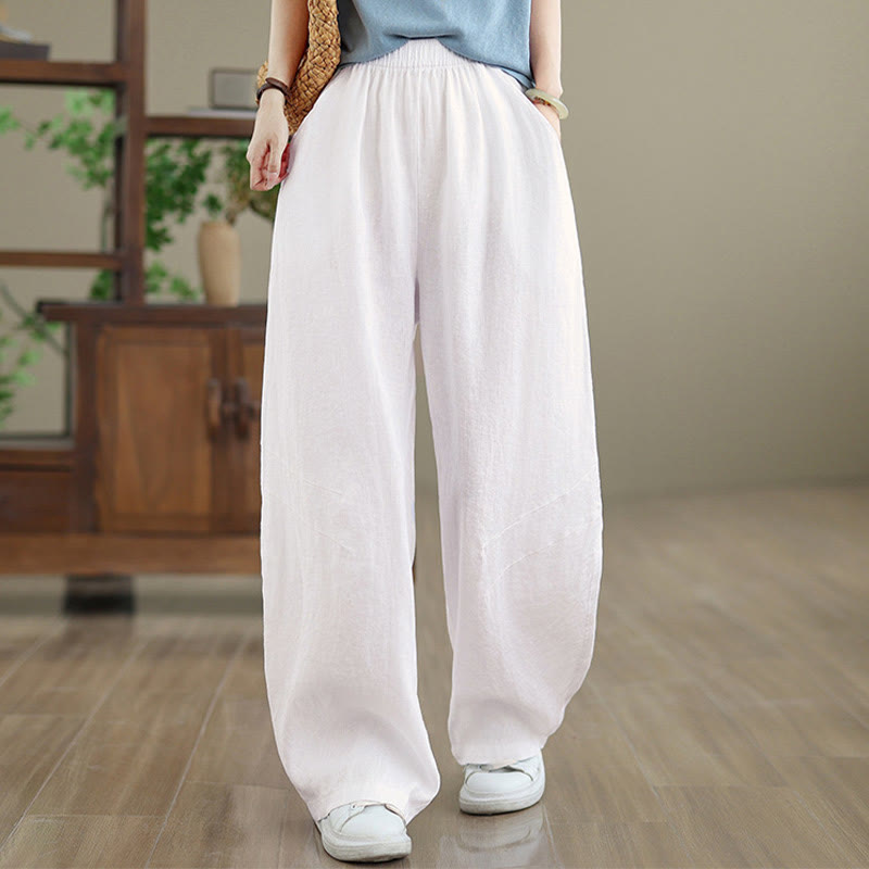 Pantalones casuales de algodón liso con bolsillos para mujer de Buddha Stones - image 19