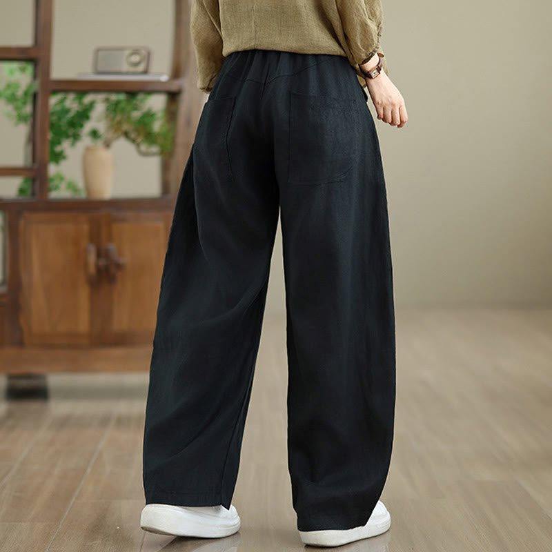 Pantalones casuales de algodón liso con bolsillos para mujer de Buddha Stones - image 28