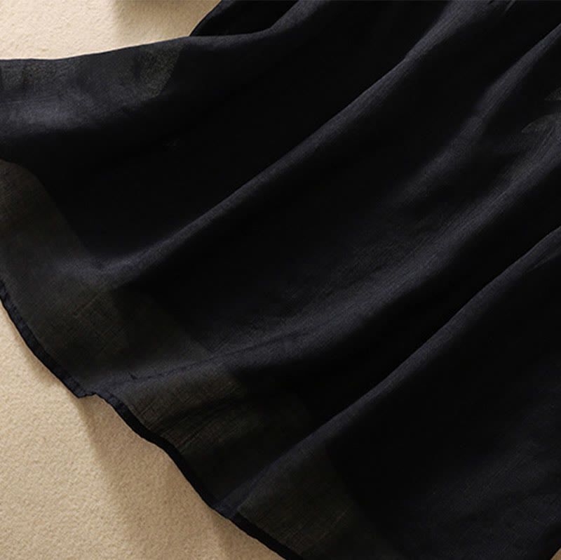 Camiseta de algodón y lino de media manga para mujer con bordado de hojas y Buddha Stones - image 27