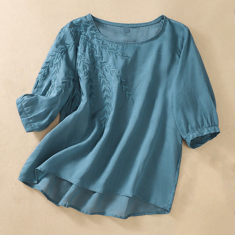 Camiseta de manga corta para mujer con bordado de Buddha Stones - Azul acero - US8-10，UK/AU12-14，EU40-42 (2XL) - image 30