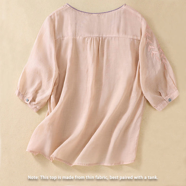 Camiseta de manga corta para mujer con bordado de Buddha Stones - image 12