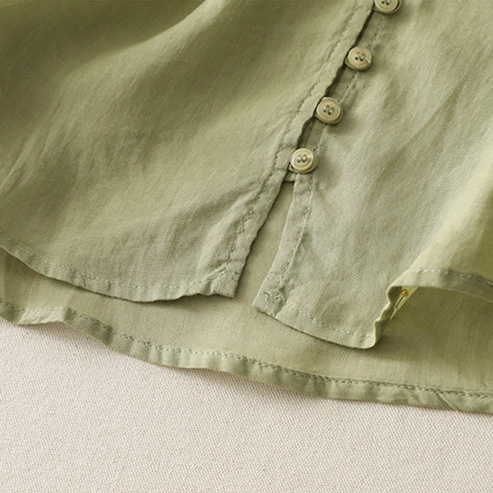 Camisa de lino y algodón con botones y bordado de Buddha Stones para mujer - image 5