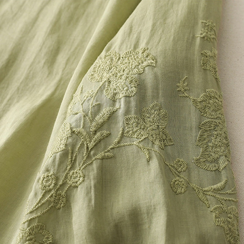 Camisa de lino y algodón con botones y bordado de Buddha Stones para mujer - image 3