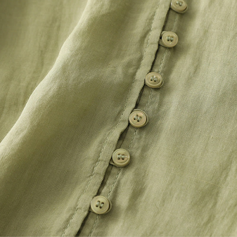 Camisa de lino y algodón con botones y bordado de Buddha Stones para mujer - image 4