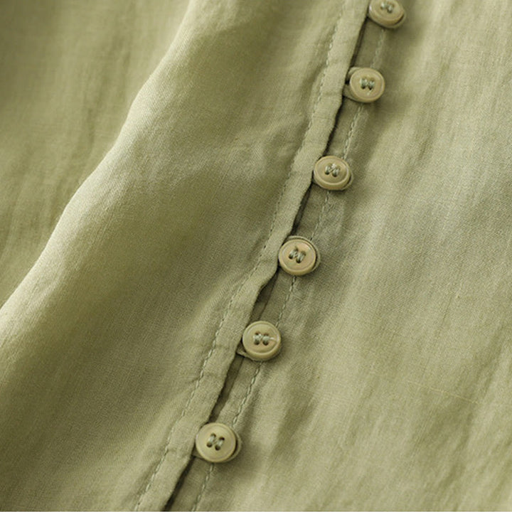 Camisa de lino y algodón con botones y bordado de Buddha Stones para mujer - image 4