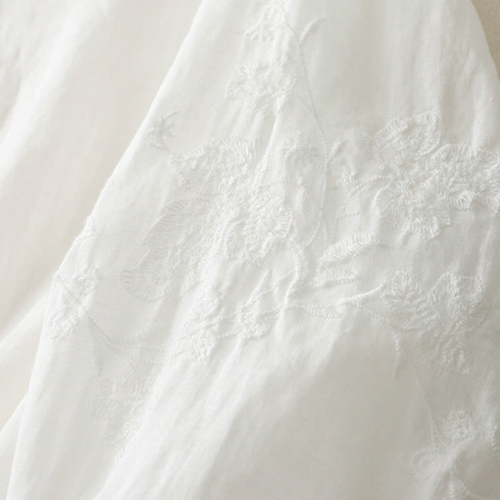 Camisa de lino y algodón con botones y bordado de Buddha Stones para mujer - image 11