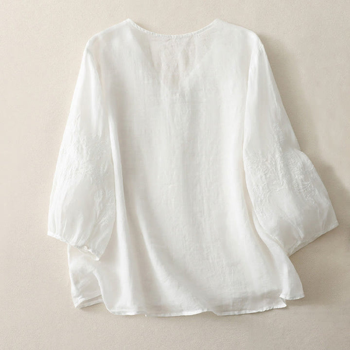 Camisa de mujer con botones y bordado de Buddha Stones - image 8