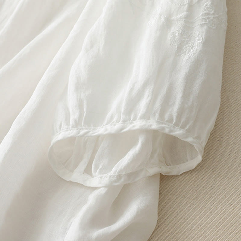 Camisa de lino y algodón con botones y bordado de Buddha Stones para mujer - image 10