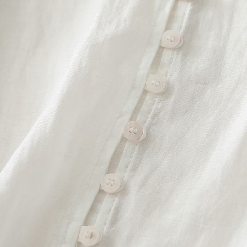 Camisa de lino y algodón con botones y bordado de Buddha Stones para mujer - image 13