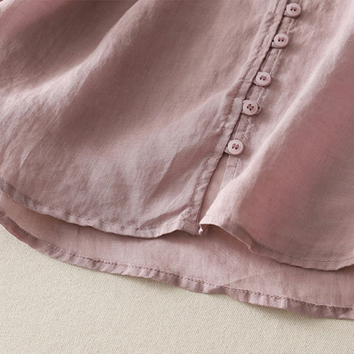 Camisa de lino y algodón con botones y bordado de Buddha Stones para mujer - image 21