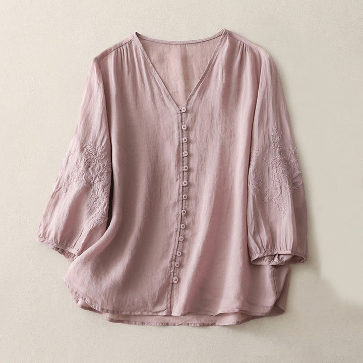 Camisa de mujer con botones y bordado de Buddha Stones - Ciruela - US8-10，UK/AU12-14，EU40-42 (2XL) - image 15