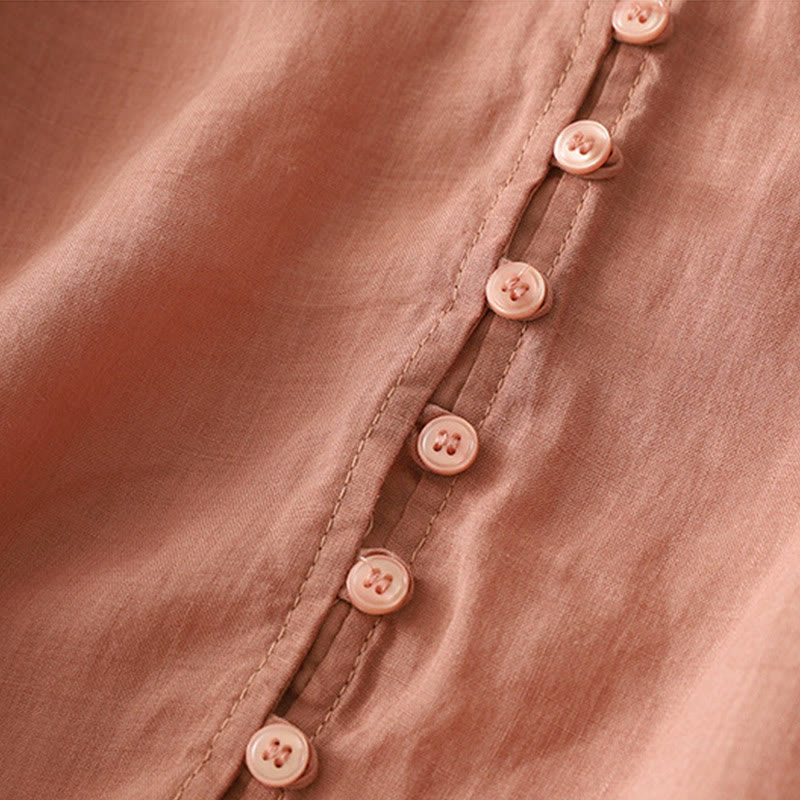 Camisa de lino y algodón con botones y bordado de Buddha Stones para mujer - image 24