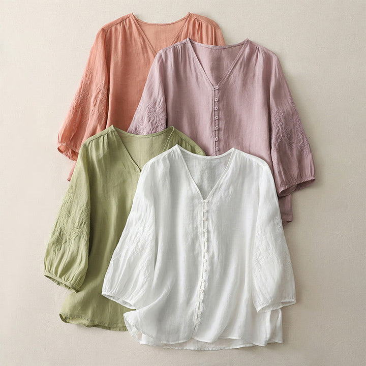 Camisa de mujer con botones y bordado de Buddha Stones - image 28