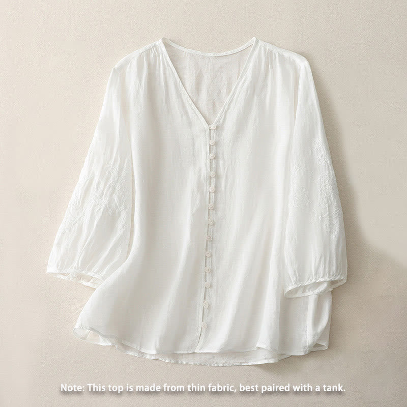 Camisa de mujer con botones y bordado de Buddha Stones - image 6