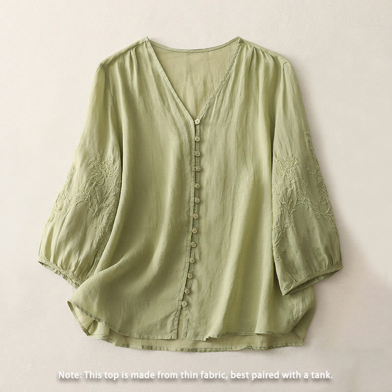 Camisa de mujer con botones y bordado de Buddha Stones - image 1