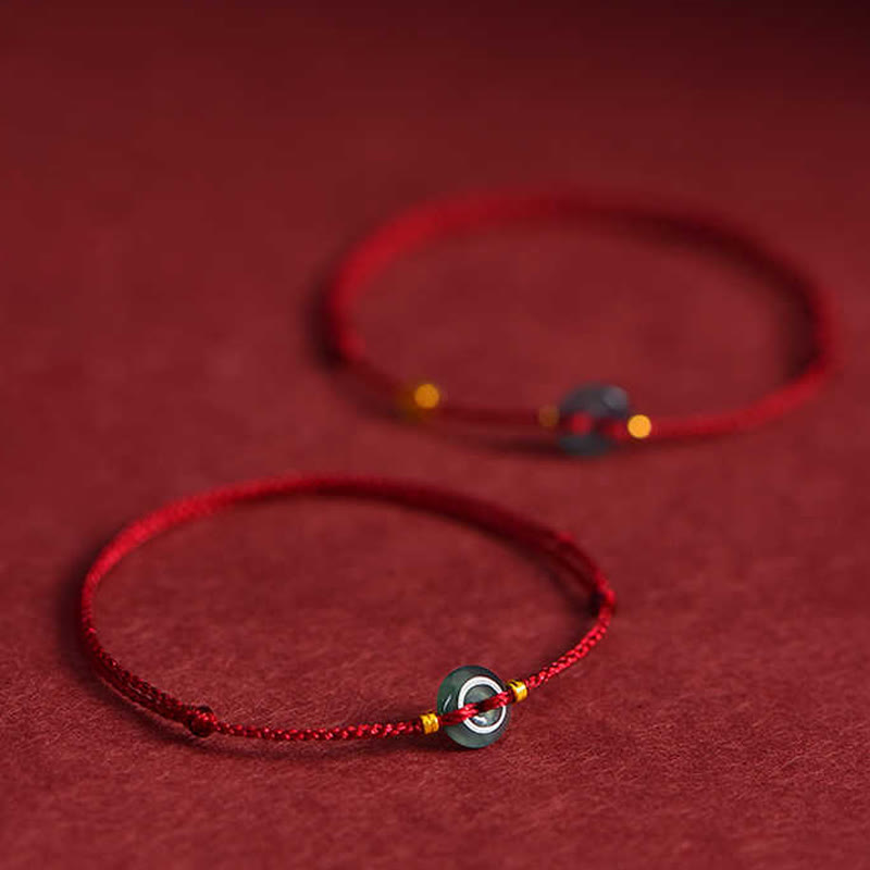 Pulsera de tobillo con Buddha Stones, hebilla de la paz, monedas de cobre y jade rojo - image 8