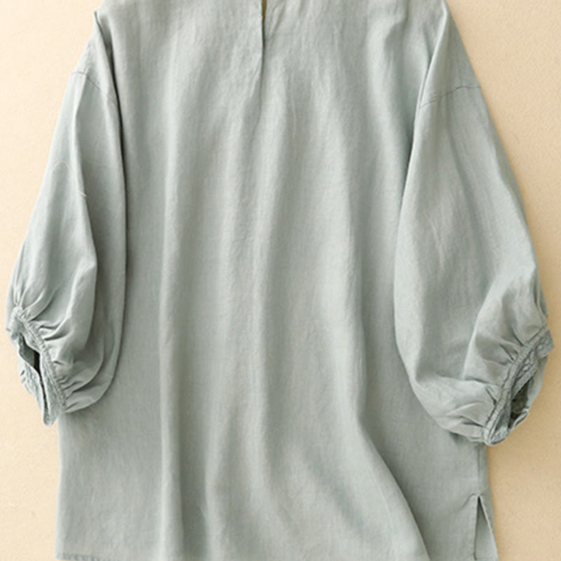 Camisa de algodón para mujer con mangas farol y estampado de Buddha Stones - image 2