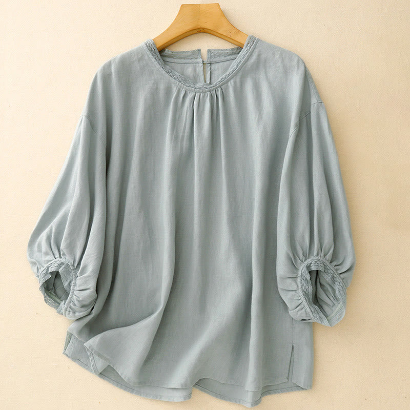 Camisa de algodón para mujer con mangas farol y estampado de Buddha Stones - Azul claro - US12, UK/AU16, EU44 (2XL) - image 0