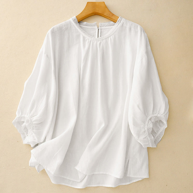Camisa de algodón para mujer con mangas farol y estampado de Buddha Stones - Blanco - US12, UK/AU16, EU44 (2XL) - image 11