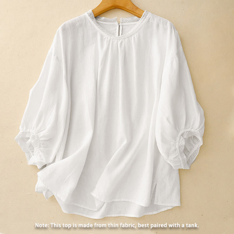 Camisa de algodón para mujer con mangas farol y estampado de Buddha Stones - image 12
