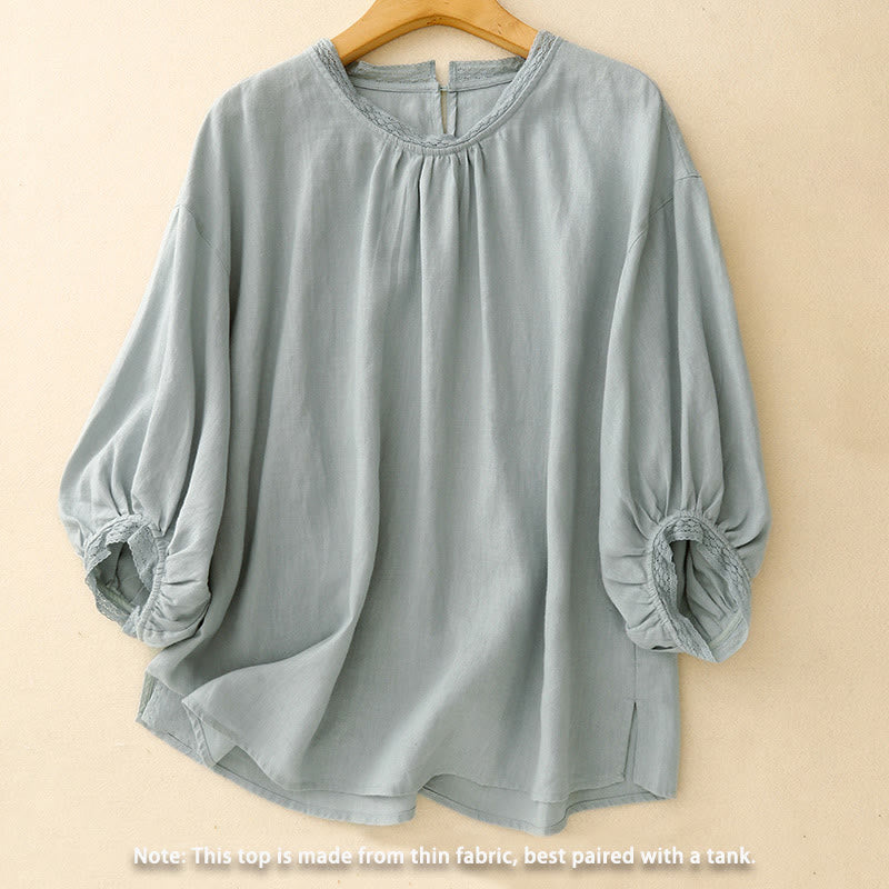 Camisa de algodón para mujer con mangas farol y estampado de Buddha Stones - image 1