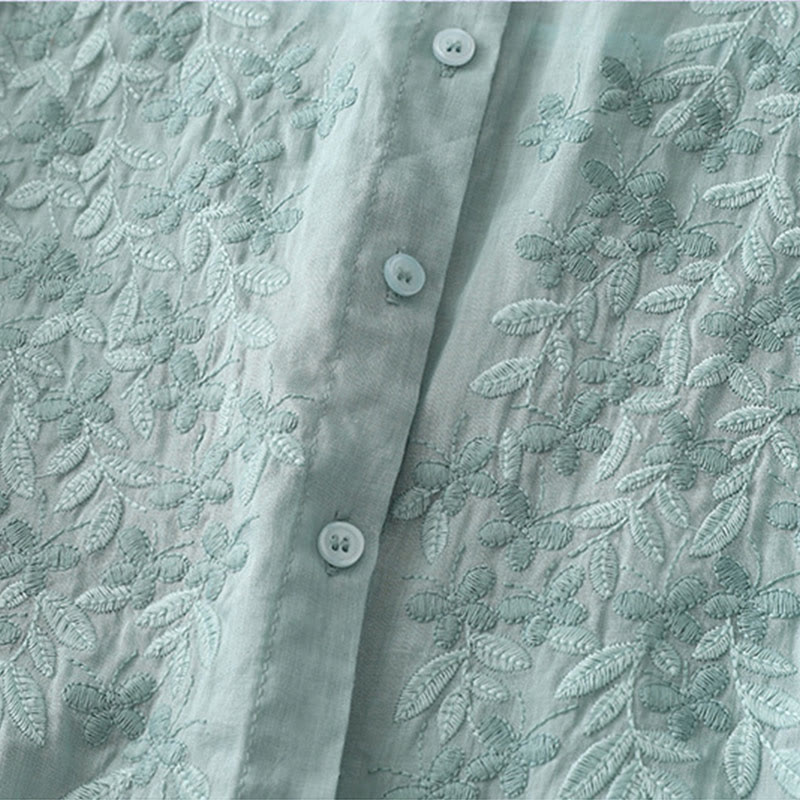 Camisa de lino y algodón para mujer con bordado de flores y Buddha Stones, de botonadura sencilla - image 24
