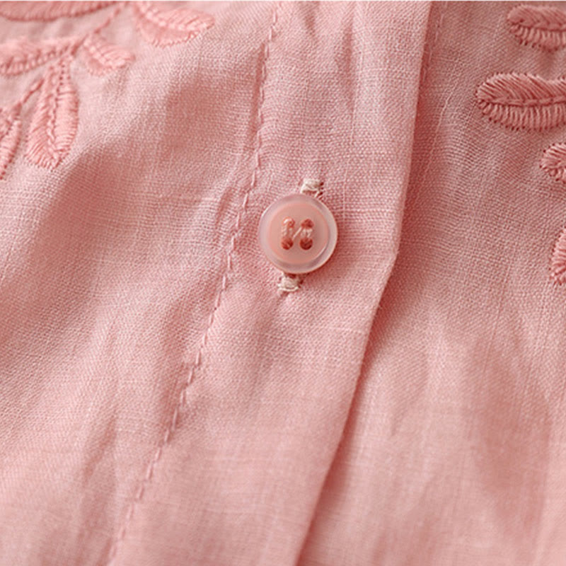 Camisa de lino y algodón para mujer con bordado de flores y Buddha Stones, de botonadura sencilla - image 38