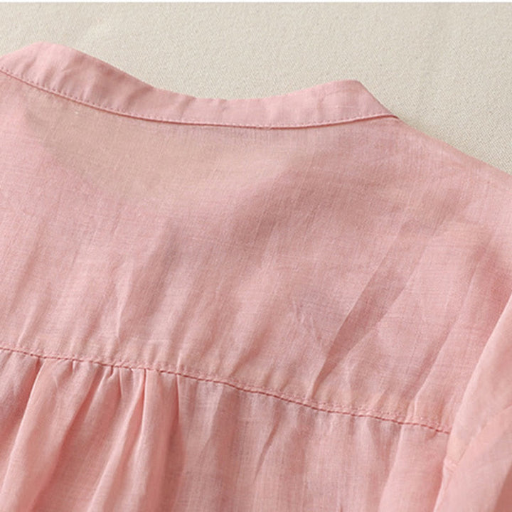 Camisa de lino y algodón para mujer con bordado de flores y Buddha Stones, de botonadura sencilla - image 31