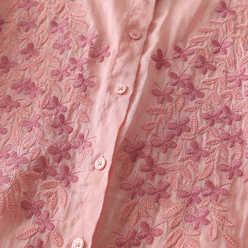 Camisa de lino y algodón para mujer con bordado de flores y Buddha Stones, de botonadura sencilla - image 39