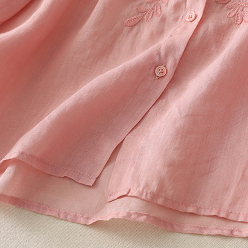 Camisa de lino y algodón para mujer con bordado de flores y Buddha Stones, de botonadura sencilla - image 32