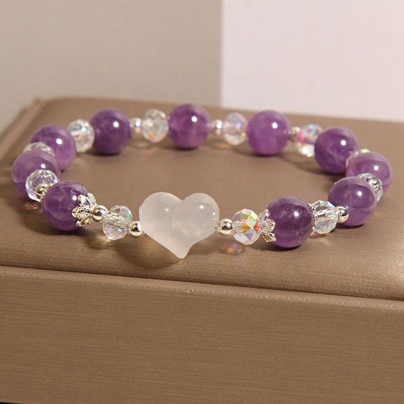 Pulsera de equilibrio de ágata blanca y amatista con corazón de Buddha Stones - image 3