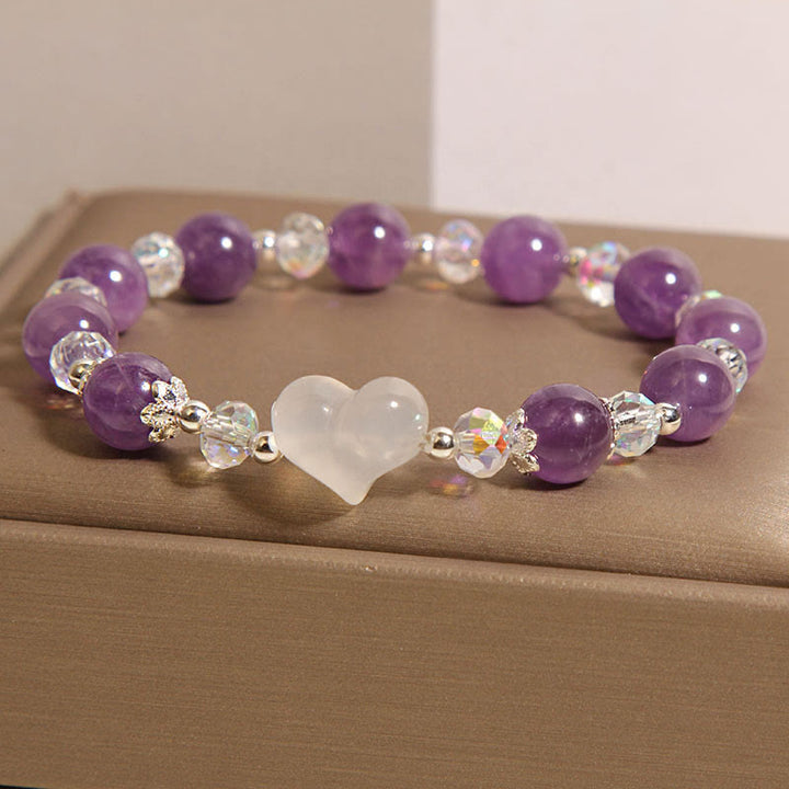 Pulsera de equilibrio de ágata blanca y amatista con corazón de Buddha Stones - image 3