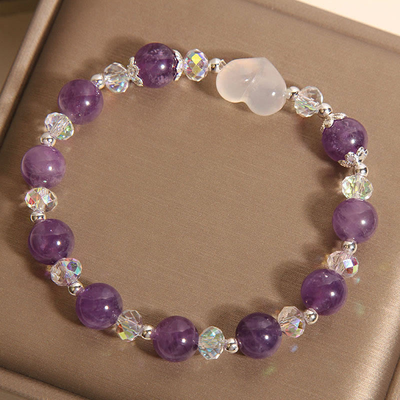 Pulsera de equilibrio de ágata blanca y amatista con corazón de Buddha Stones - image 7