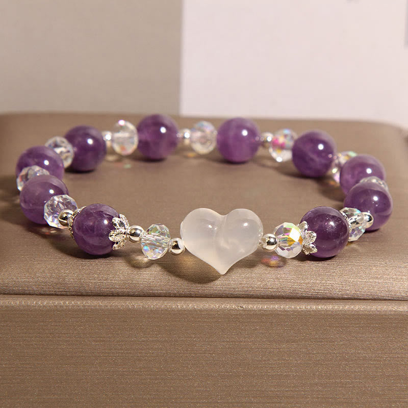 Pulsera de equilibrio de ágata blanca y amatista con corazón de Buddha Stones - Amatista (circunferencia de la muñeca: 18 cm) - image 1