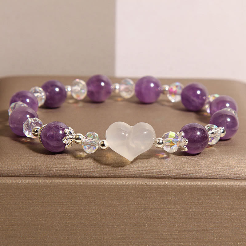 Pulsera de equilibrio de ágata blanca y amatista con corazón de Buddha Stones - image 2