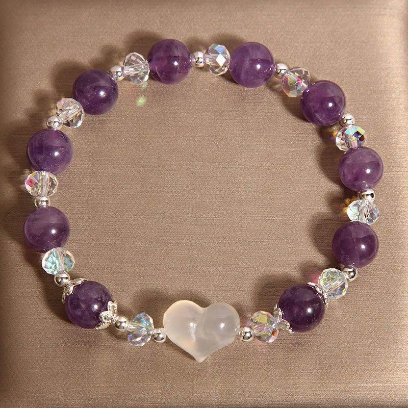 Pulsera de equilibrio de ágata blanca y amatista con corazón de Buddha Stones - image 4