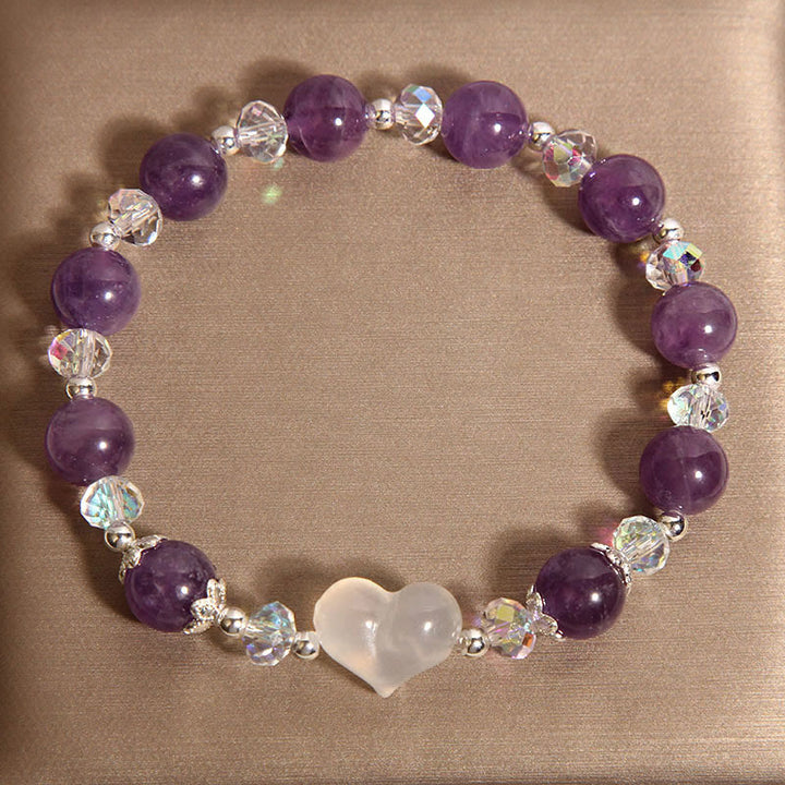 Pulsera de equilibrio de ágata blanca y amatista con corazón de Buddha Stones - image 4