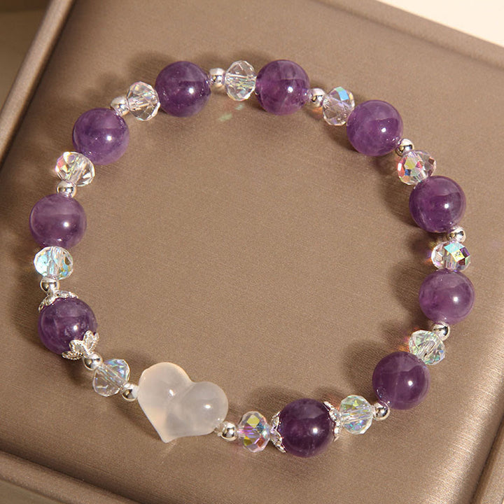 Pulsera de equilibrio de ágata blanca y amatista con corazón de Buddha Stones - image 5