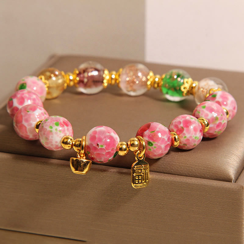Pulsera de la suerte Liuli rosa con el personaje Fu de Buddha Stones - image 2