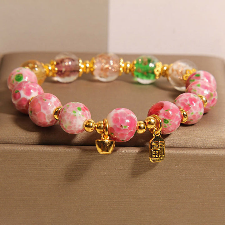 Pulsera de la suerte Liuli rosa con el personaje Fu de Buddha Stones - Liuli (circunferencia de la muñeca: 15-16 cm) - image 0