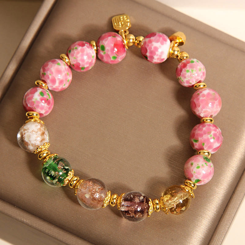 Pulsera de la suerte Liuli rosa con el personaje Fu de Buddha Stones - image 4