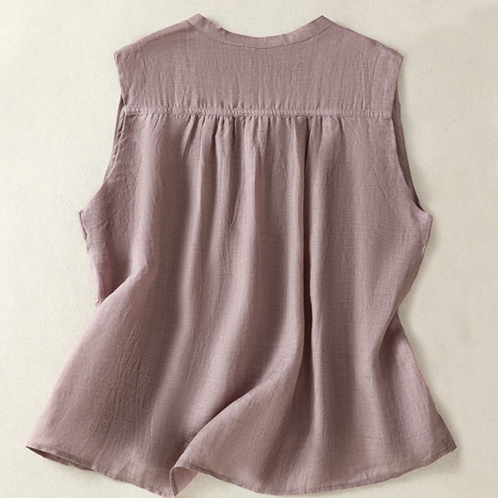 Camisa informal de lino y algodón para mujer, sin mangas, plisada y con diseño de Buddha Stones, de media manga - image 1
