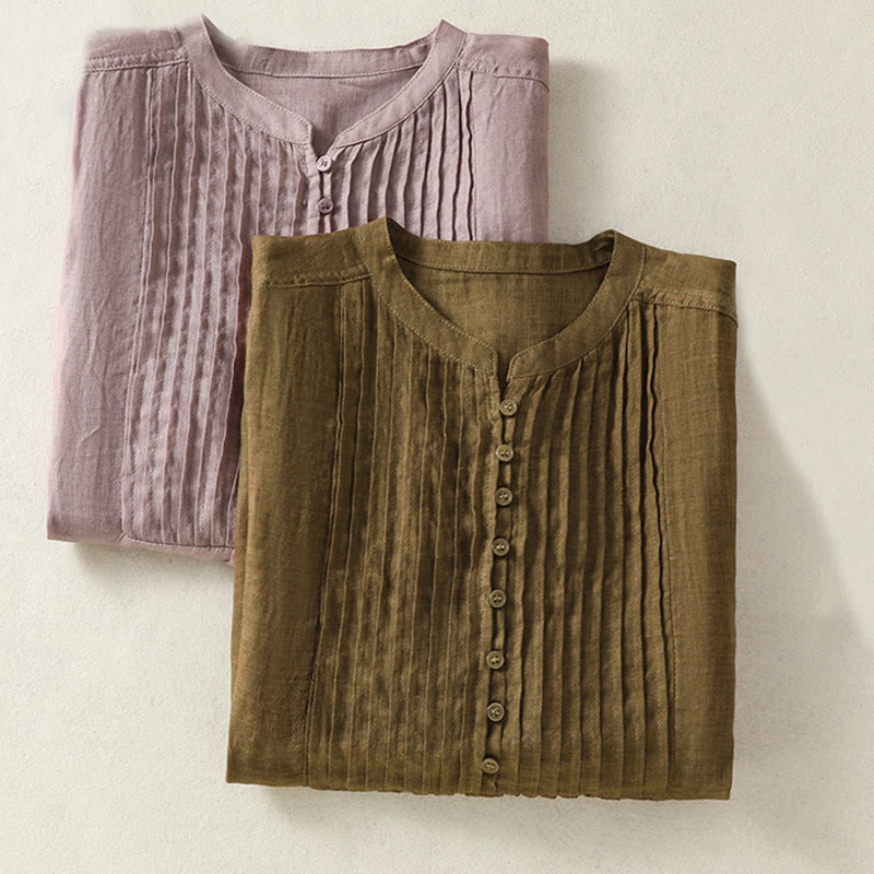 Camisa informal de lino y algodón para mujer, sin mangas, plisada y con diseño de Buddha Stones, de media manga - image 19