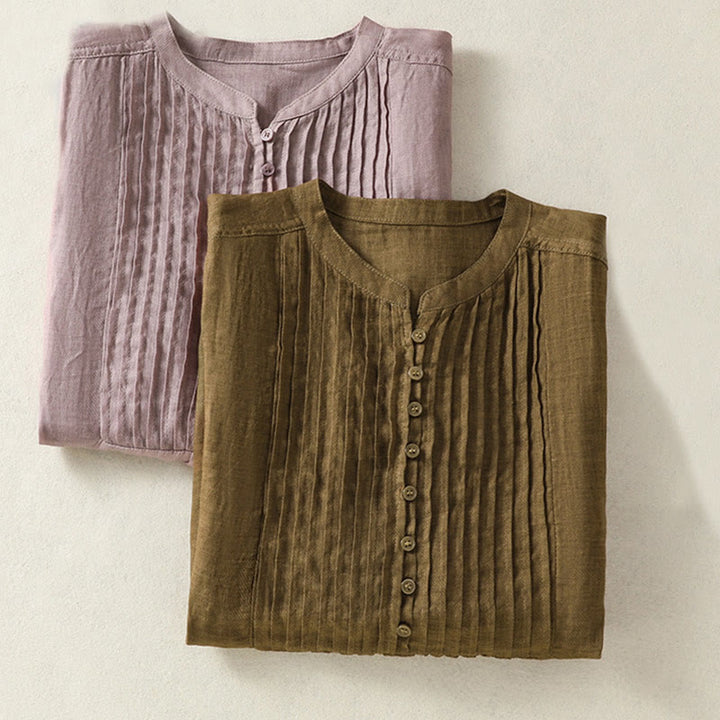Camisa informal de lino y algodón para mujer, sin mangas, plisada y con diseño de Buddha Stones, de media manga - image 19