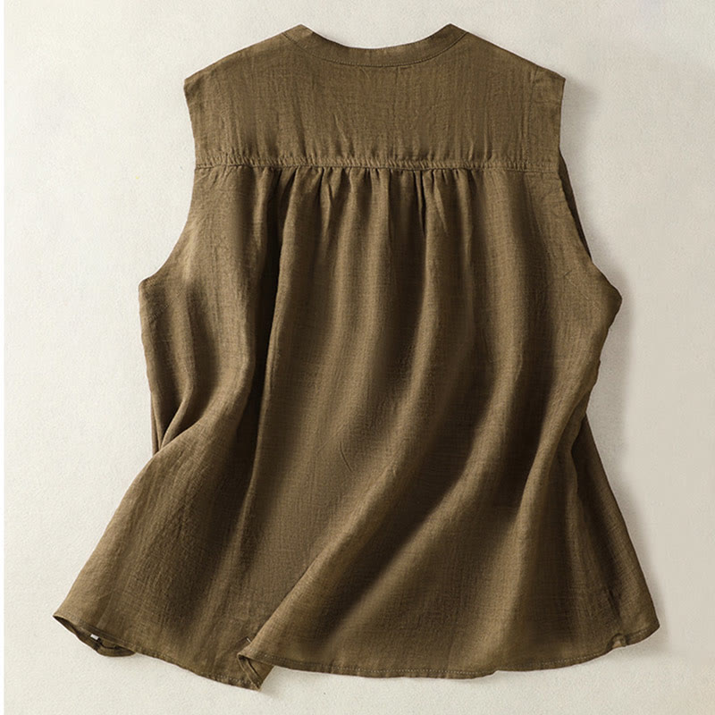 Camisa informal de lino y algodón para mujer, sin mangas, plisada y con diseño de Buddha Stones, de media manga - image 10