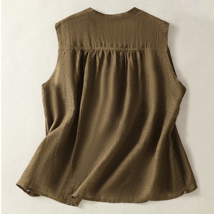 Camisa informal de lino y algodón para mujer, sin mangas, plisada y con diseño de Buddha Stones, de media manga - image 10