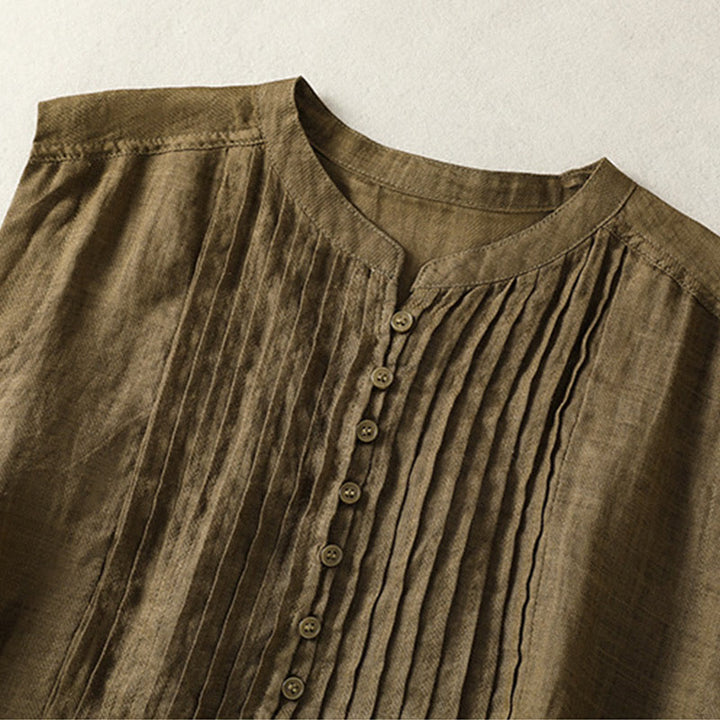 Camisa informal de lino y algodón para mujer, sin mangas, plisada y con diseño de Buddha Stones, de media manga - image 15